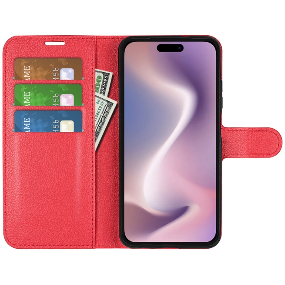 Litchi könyv tok iPhone 16-hoz - piros
