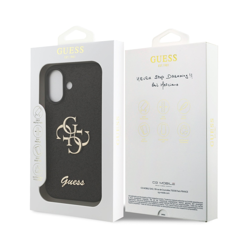 Guess PU Fixed Glitter 4G fém logó hátlap iPhone 17 fekete