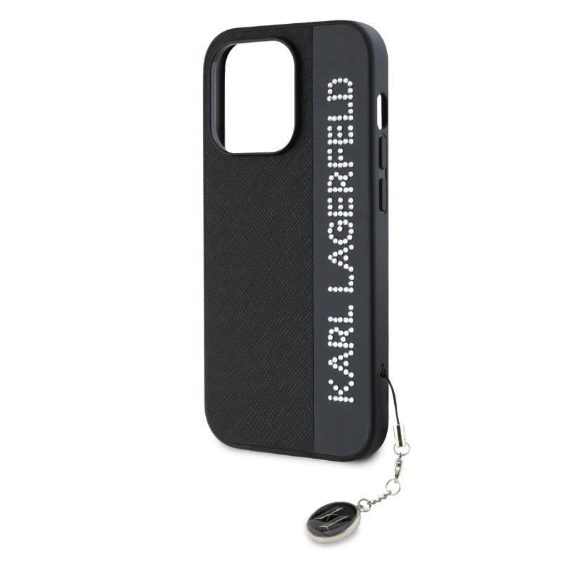 Karl Lagerfeld PU Saffiano strasszos varázslatos hátsó borító iPhone 14 Pro Max-hoz Fekete