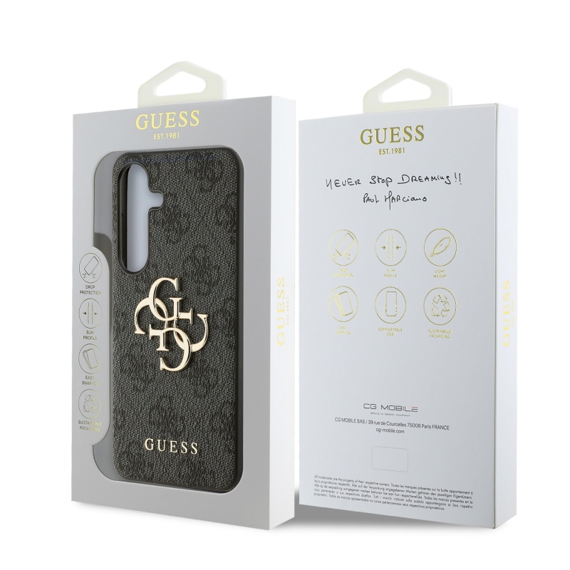 Guess PU 4G fém logó hátlap Samsung Galaxy S25 szürke