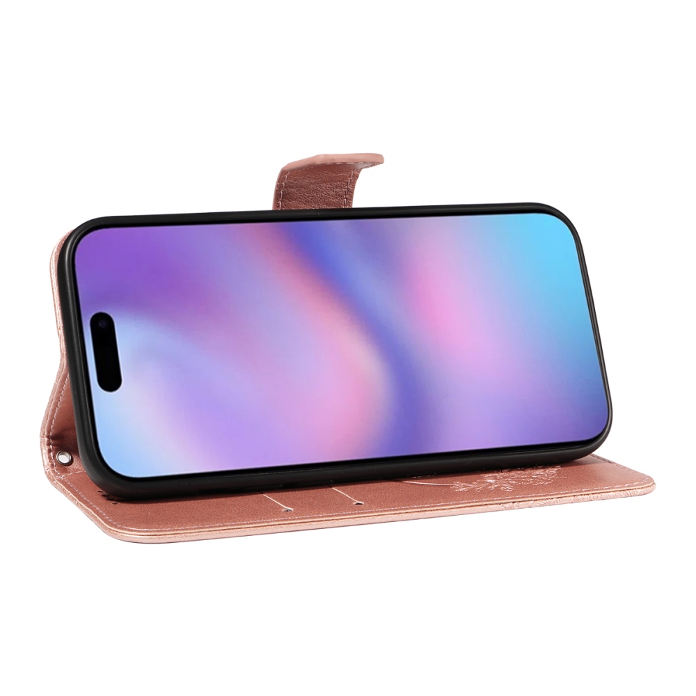 Virágos pillangó könyv tok iPhone 17 készülékhez - rózsaarany