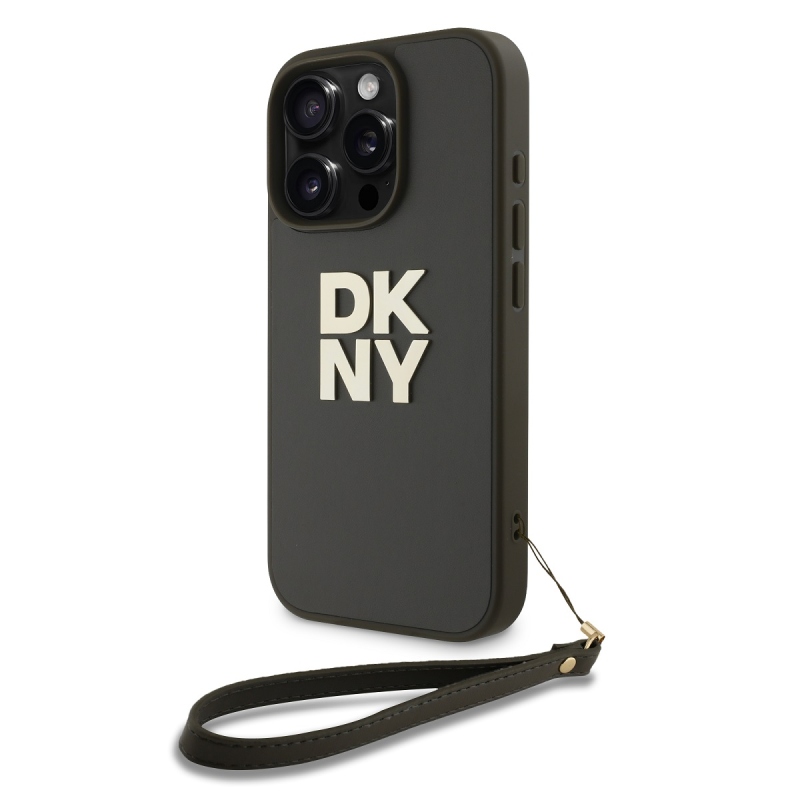 DKNY PU bőr Stack Logo csuklópánt hátlapi borító iPhone 16 Pro Max-hoz Zöld