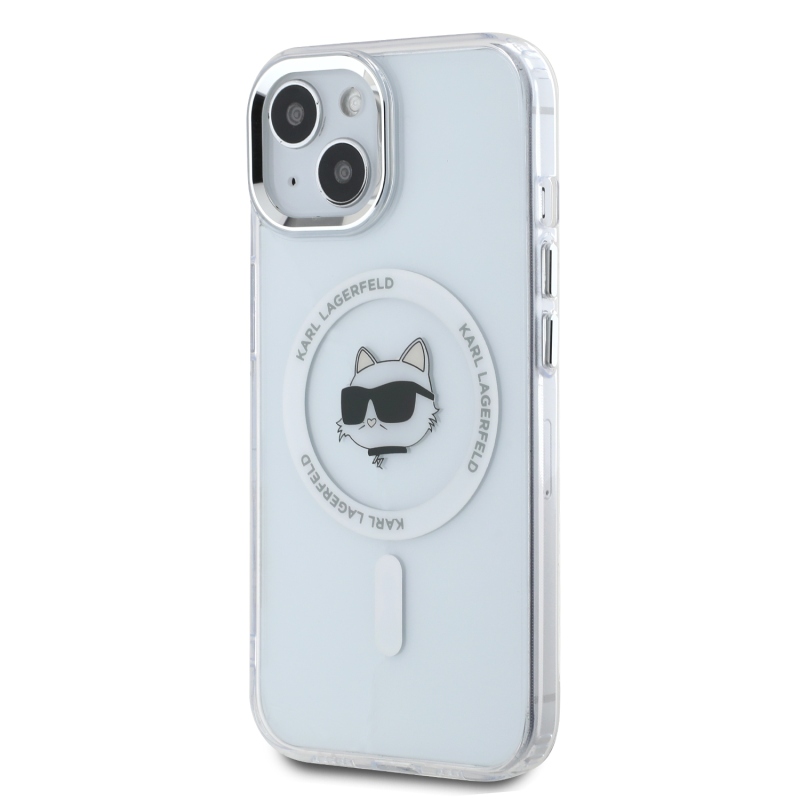 Karl Lagerfeld IML Choupette Head fémkeret MagSafe hátlapi borító iPhone 15-hez Átlátszó