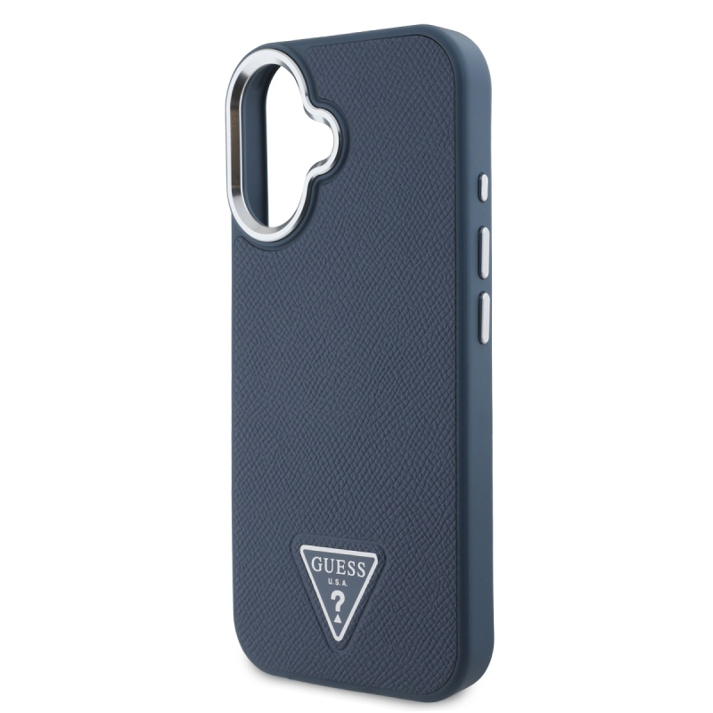 Guess PU szemcsés, háromszög alakú logós hátlap iPhone 16-hoz Kék