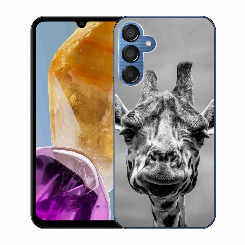 Zselés borítás mmCase Samsung Galaxy M15 5G - fekete-fehér zsiráfhoz