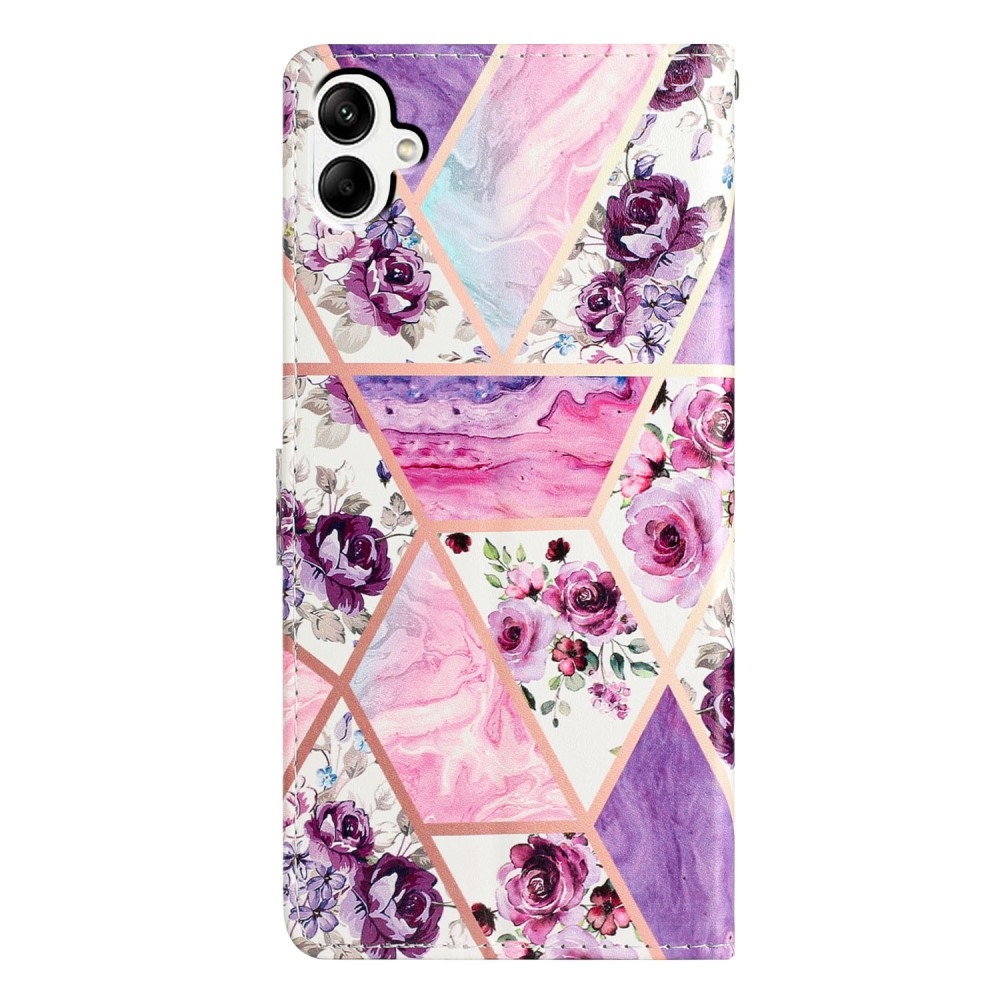 Egyedi könyvtáska Samsung Galaxy A06 4G - lila virágokhoz