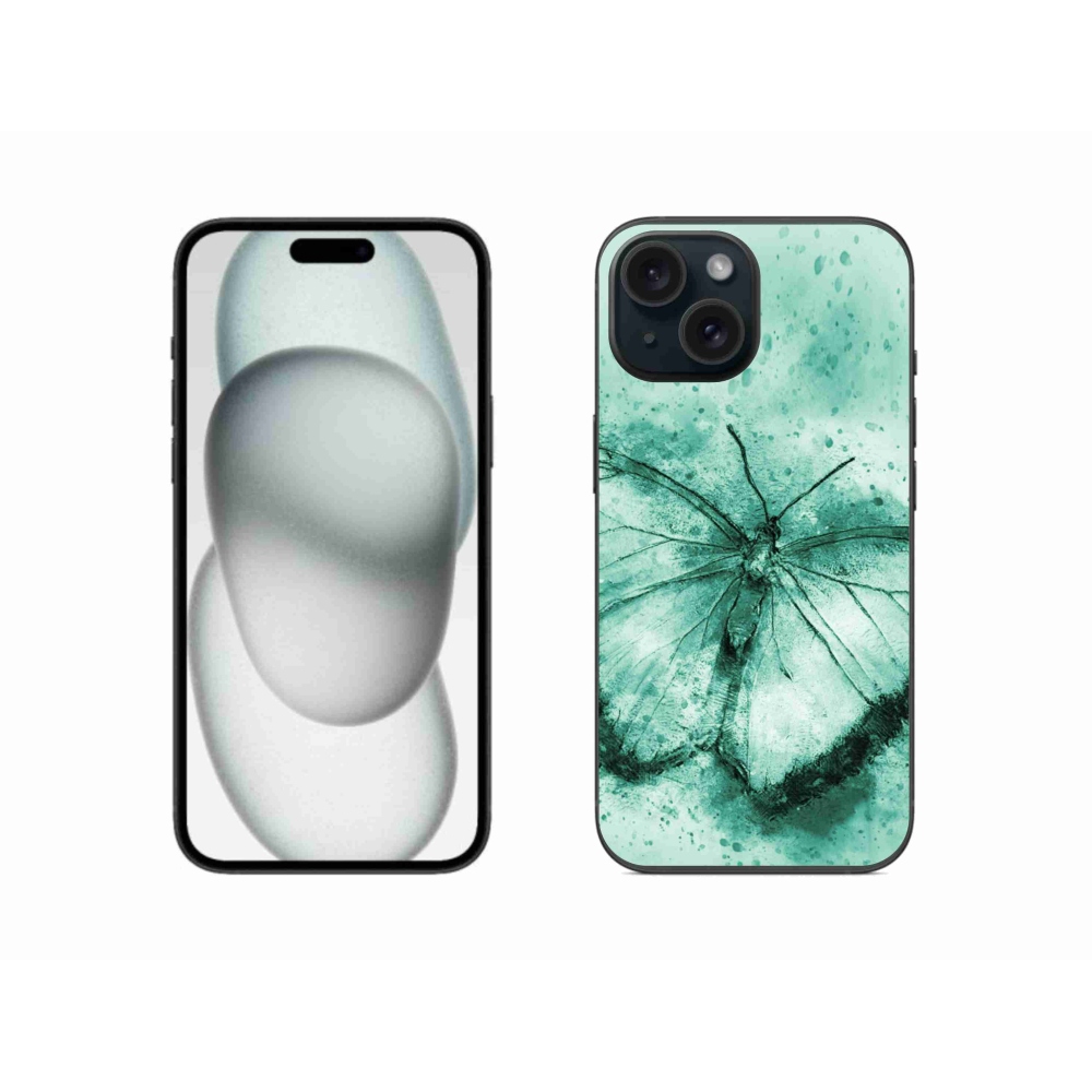 Gél tok mmCase iPhone 15 készülékhez - zöld pillangó
