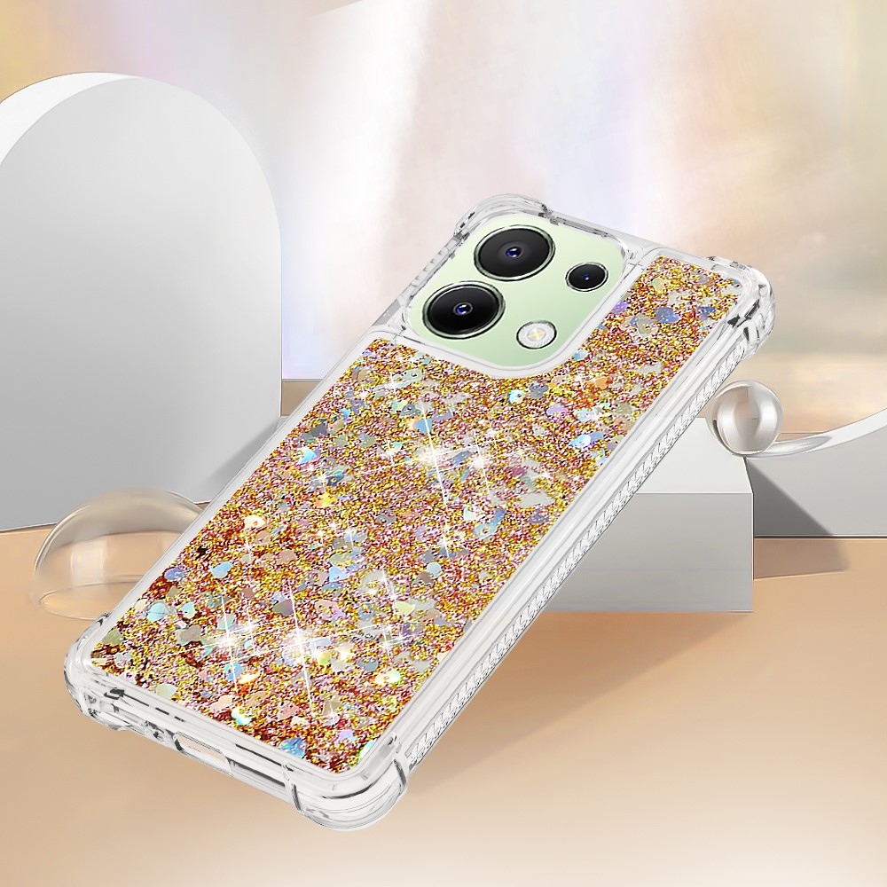 Glitter zselés homokóra tok Xiaomi Redmi Note 13-hoz - arany/szív