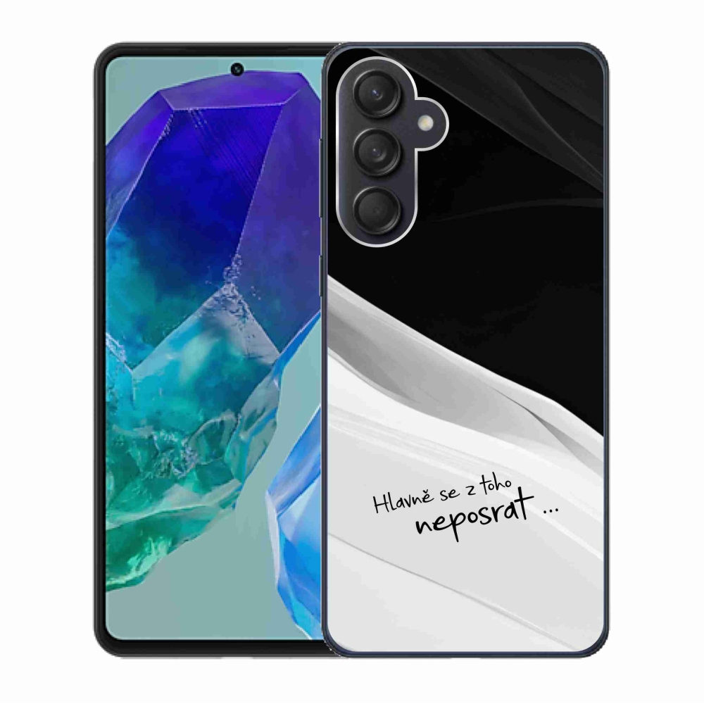 Gél borító mmCase Samsung Galaxy M55 5G - vicces szöveg 13 fehér és fekete háttérrel