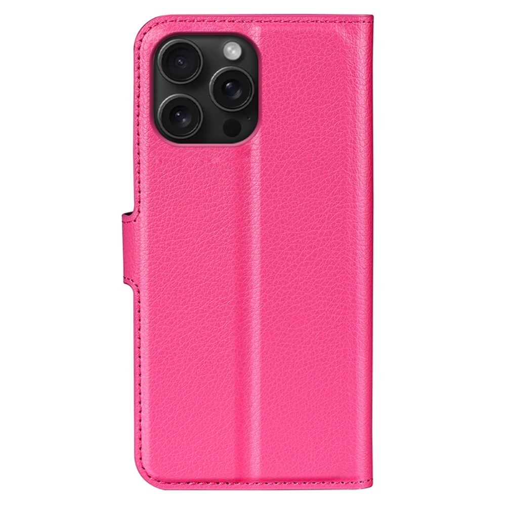 Litchi könyv tok iPhone 16 Pro készülékhez - rózsaszínű