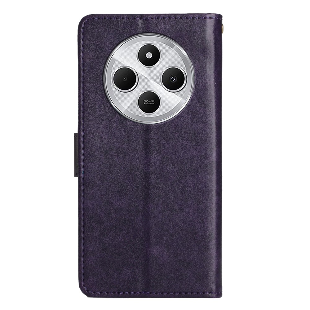 Virágok könyv tok Xiaomi Redmi 14C/Poco C75-hez - sötét lila