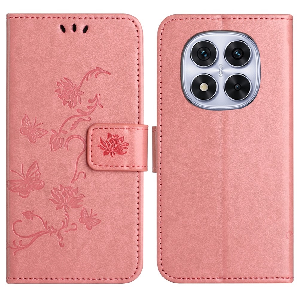 Virágos könyv tok Xiaomi Redmi Note 14 Pro 5G/Poco X7 5G/Note 14 Pro+ 5G - rózsaszínű
