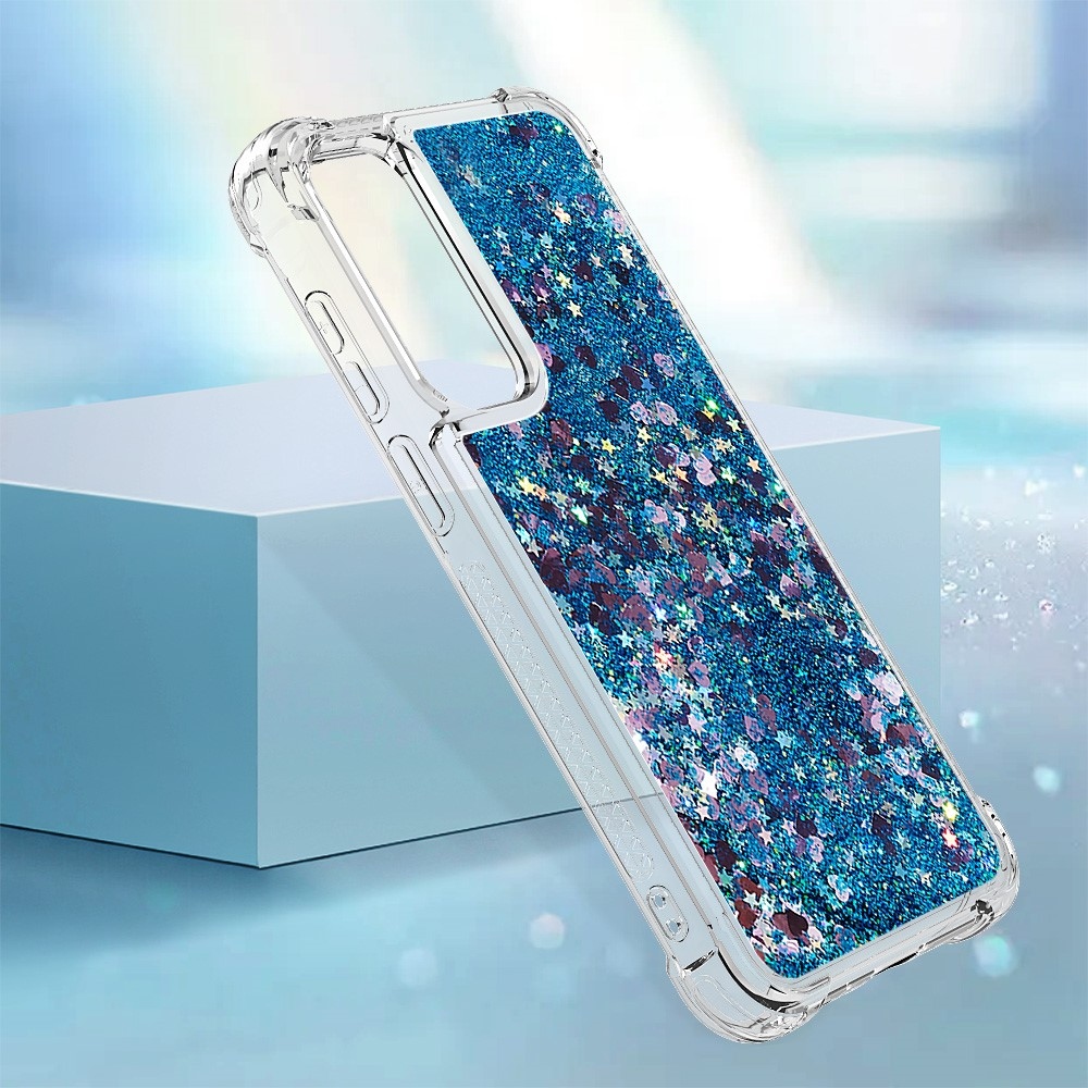 Glitter zselés homokóra tok Samsung Galaxy A55 5G - kék/szív