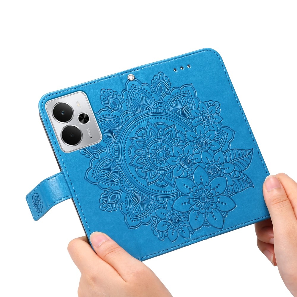 Virágos könyvtáska a Realme 14 5G készülékhez - kék