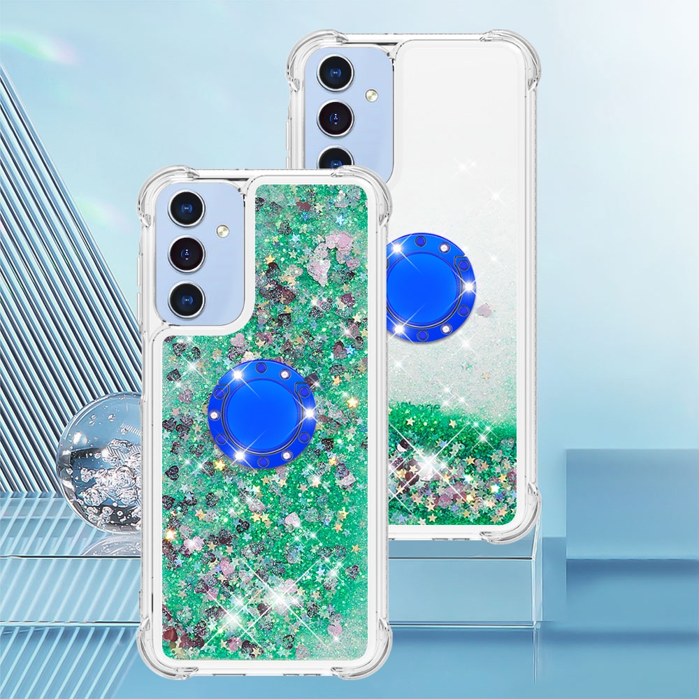 Glitt homokóra zselés tok ujjgyűrűvel Samsung Galaxy A17 5G-hez - zöld/szív