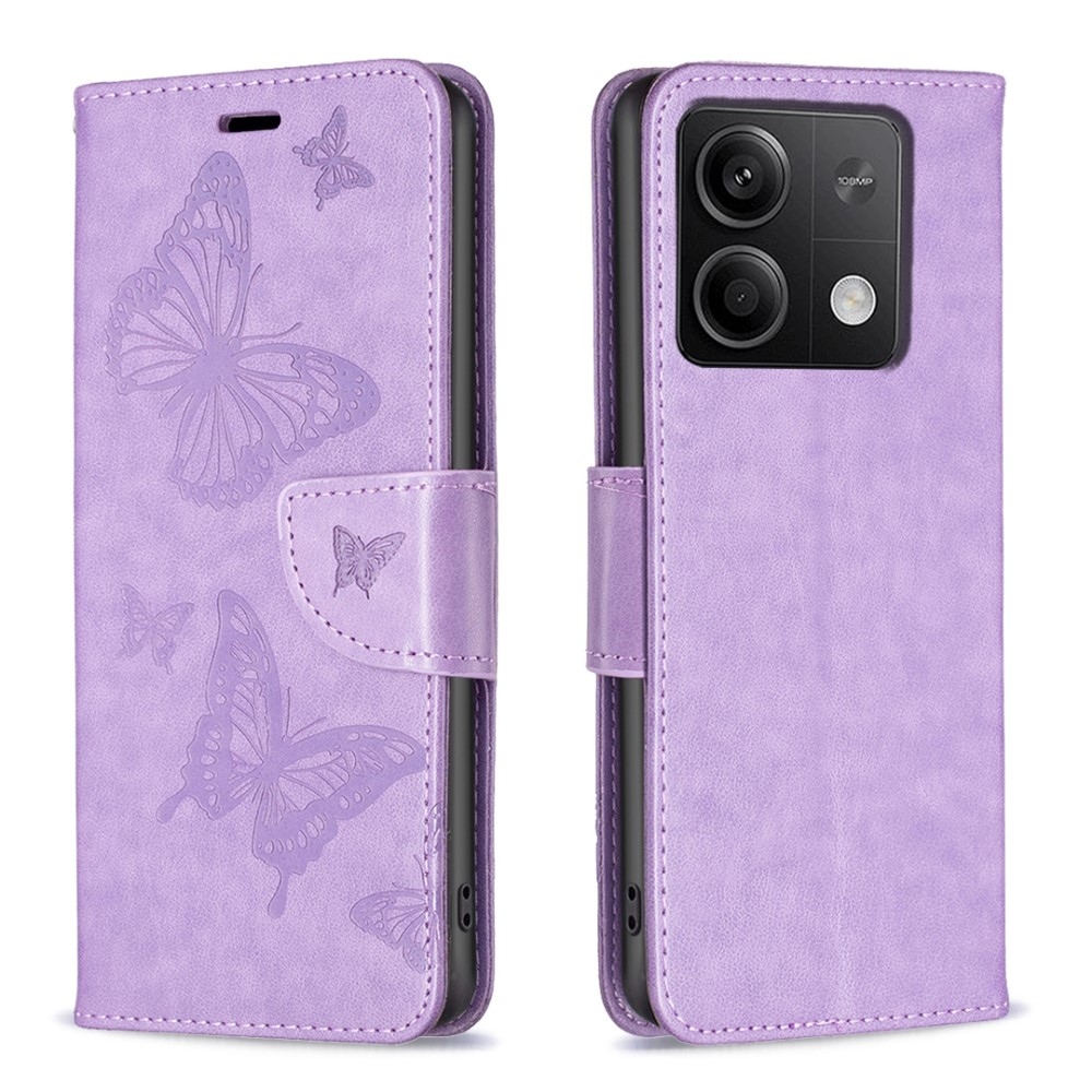 Pillangó könyv tok Xiaomi Redmi Note 13-hoz - világos lila
