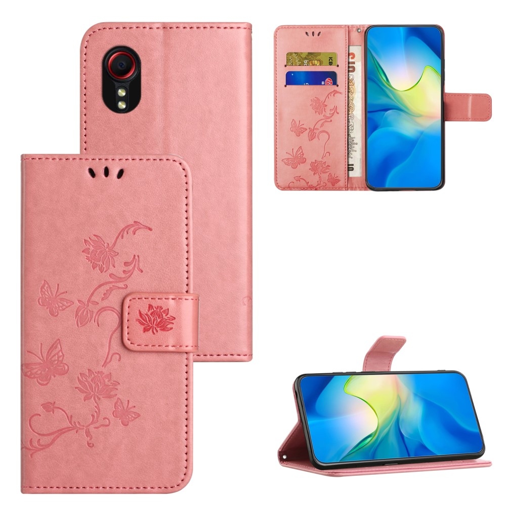 Virágos könyvtáska Samsung Galaxy Xcover 7 készülékhez - rózsaszín