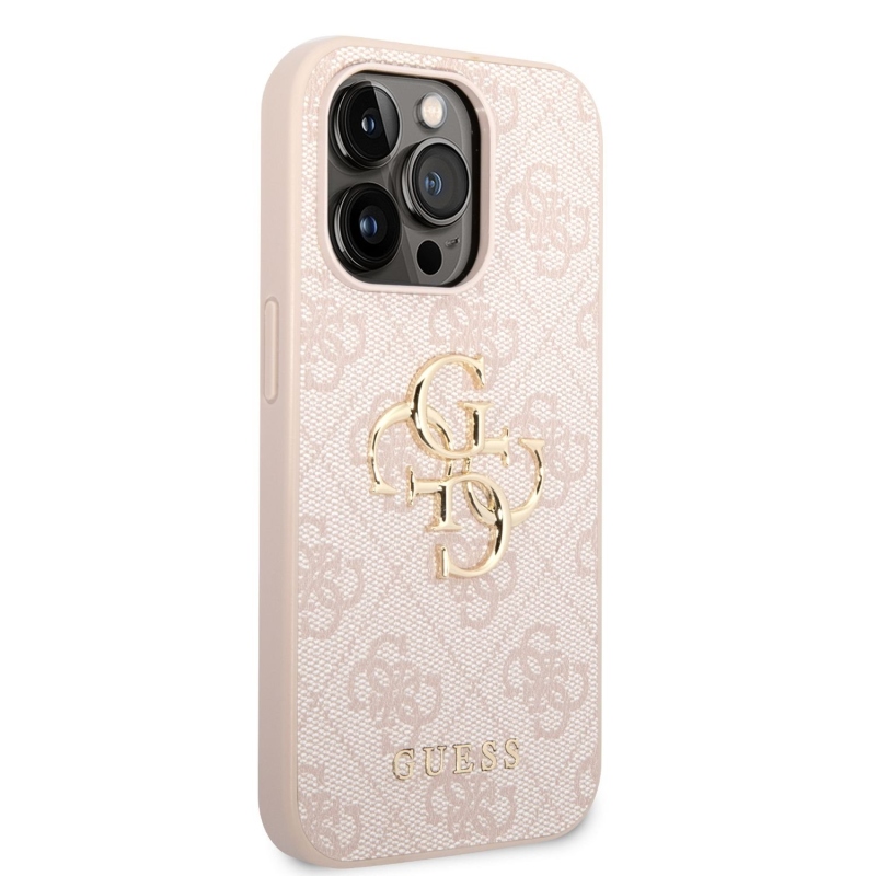 Guess PU 4G fém logós hátlap iPhone 14 Pro Max rózsaszínhez