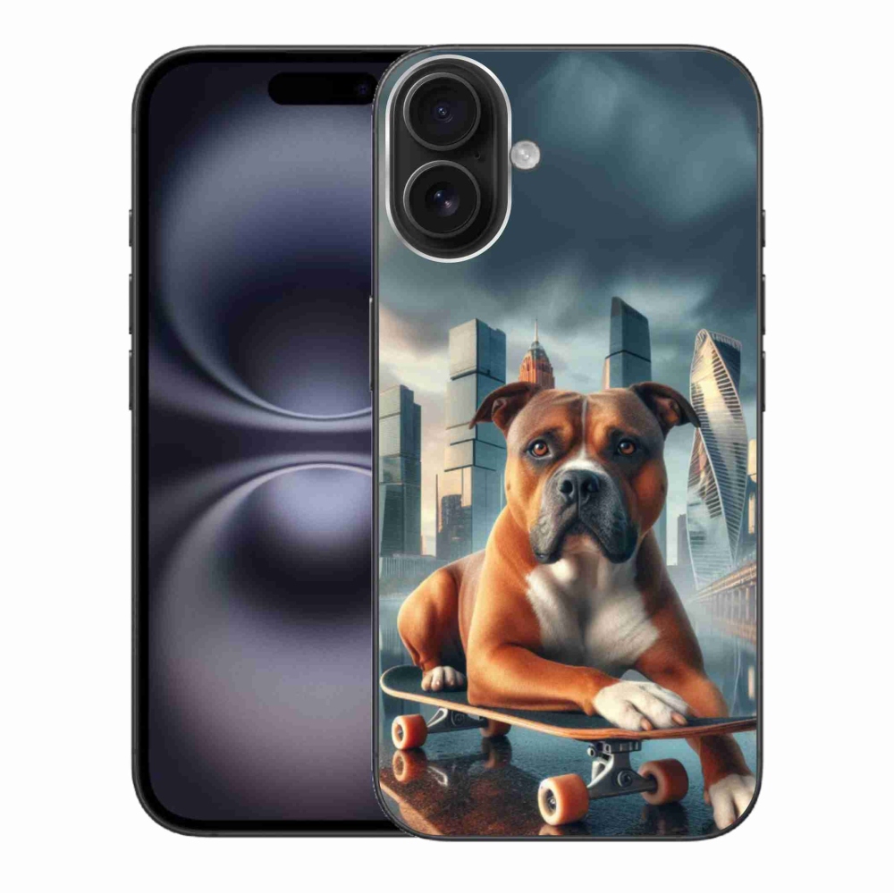 Zselés borítás mmCase iPhone 16 Plus készülékhez - kutya gördeszkán