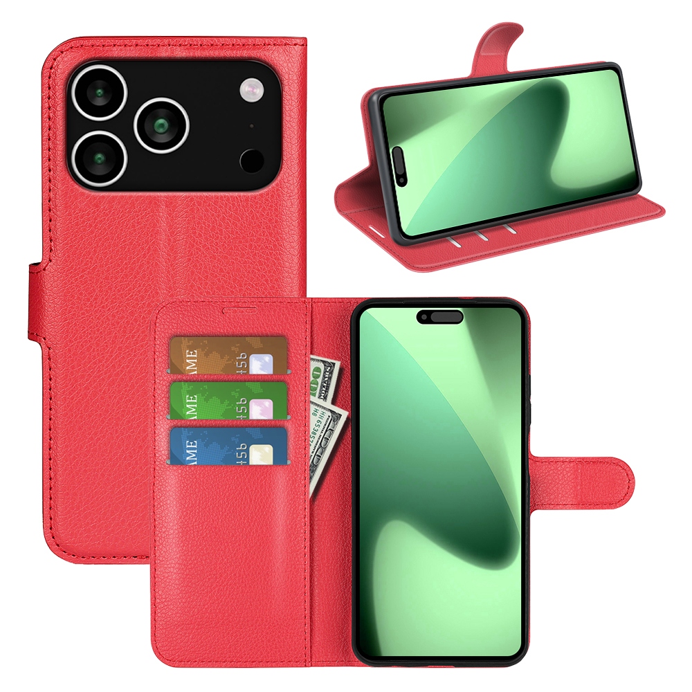 Litchi könyvtáska iPhone 17 Pro készülékhez - piros