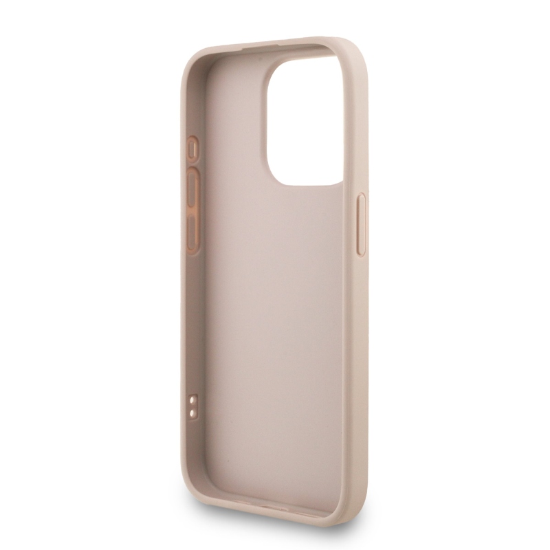 Guess PU 4G fém logós fém pánt hátlap iPhone 15 Pro Max rózsaszínű borítóhoz