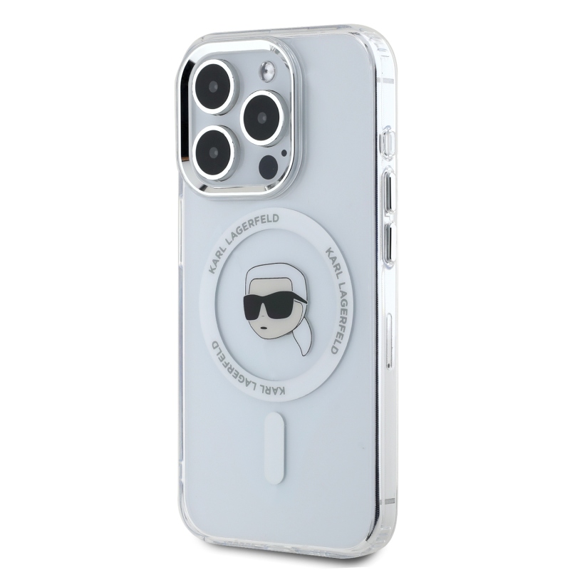 Karl Lagerfeld IML Karl Head fémkeret MagSafe hátlapi borító iPhone 15 Pro Max-hoz Átlátszó