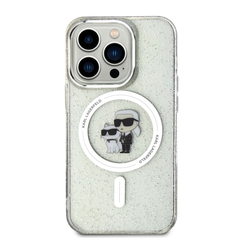 Karl Lagerfeld IML Glitter Karl és Choupette MagSafe MagSafe hátlap iPhone 15 Pro-hoz Átlátszó