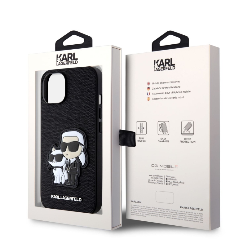 Karl Lagerfeld PU Saffiano Karl és Choupette NFT hátlap iPhone 13-hoz Fekete