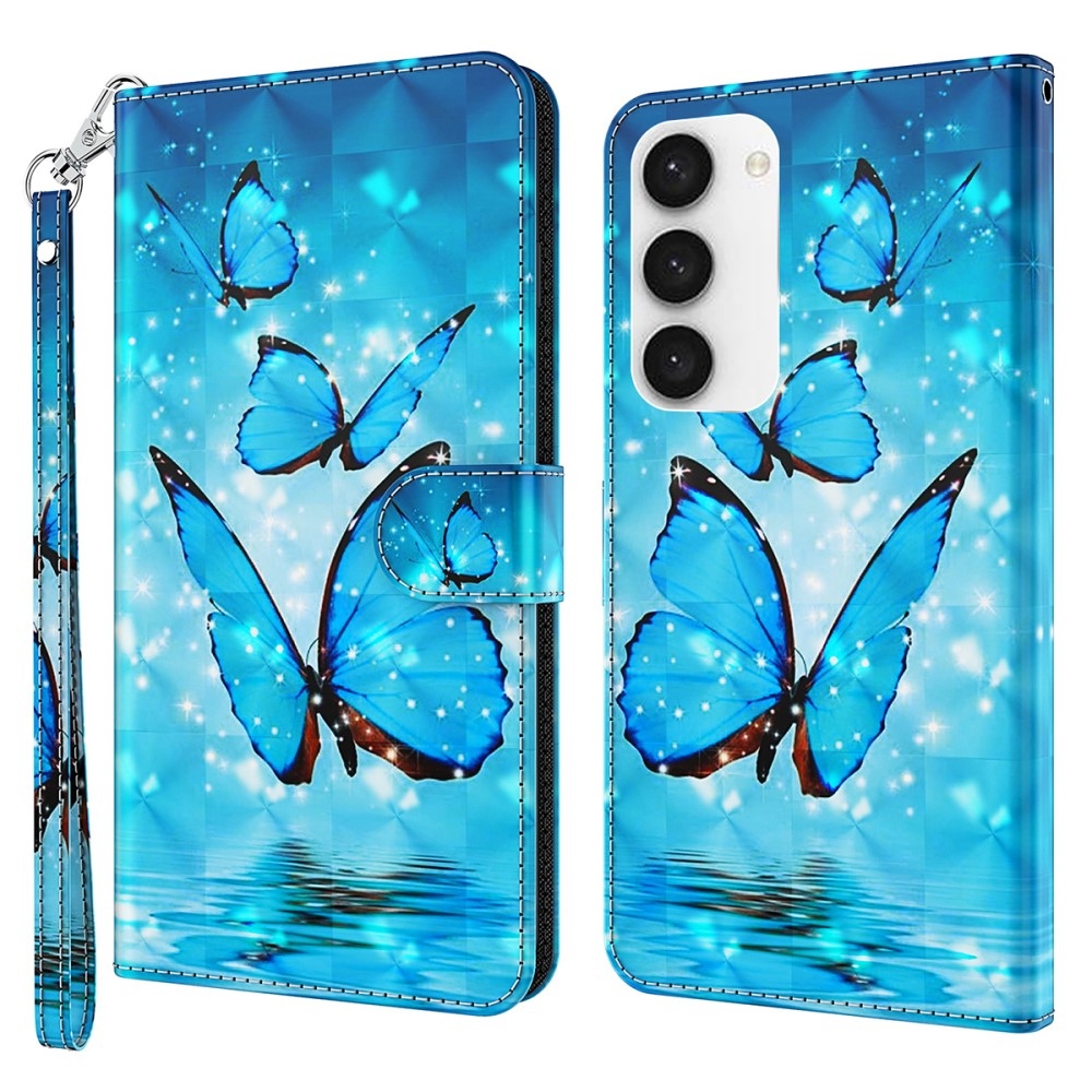 Nyomtatott könyv tok Samsung Galaxy S24 készülékhez - kék pillangók