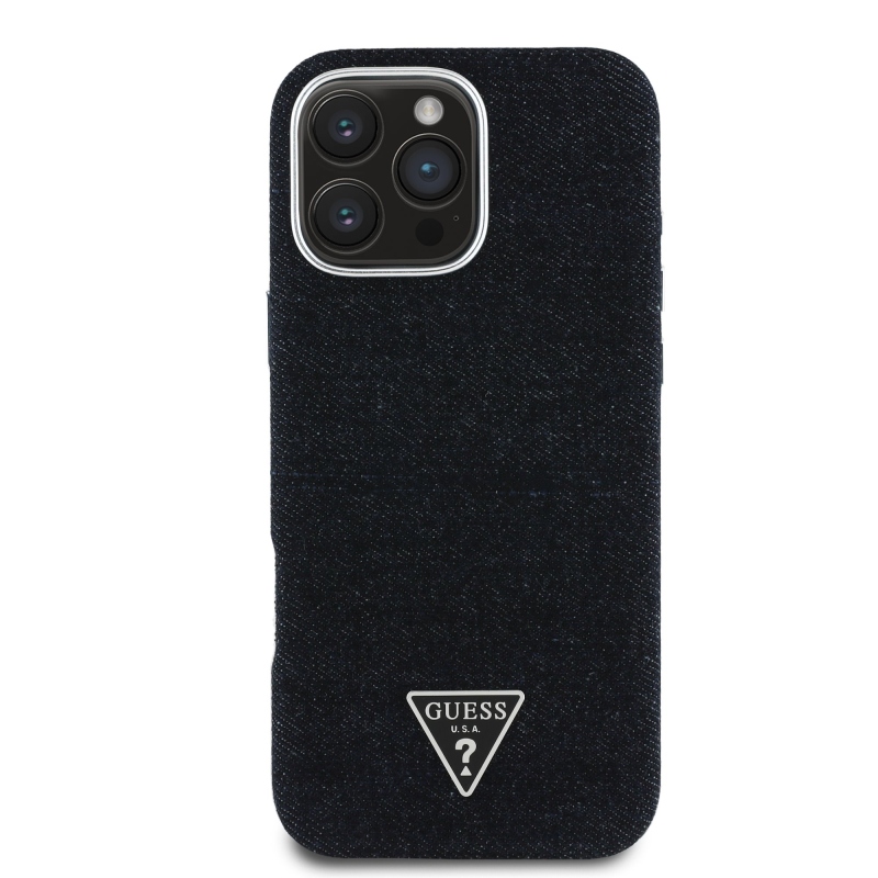 Guess Denim háromszög logóval ellátott MagSafe hátlap iPhone 16 Pro-hoz Fekete