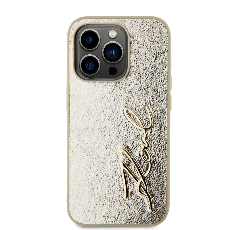 Karl Lagerfeld gyűrött PU aláírás logós hátlap iPhone 15 Pro Max arany színűre