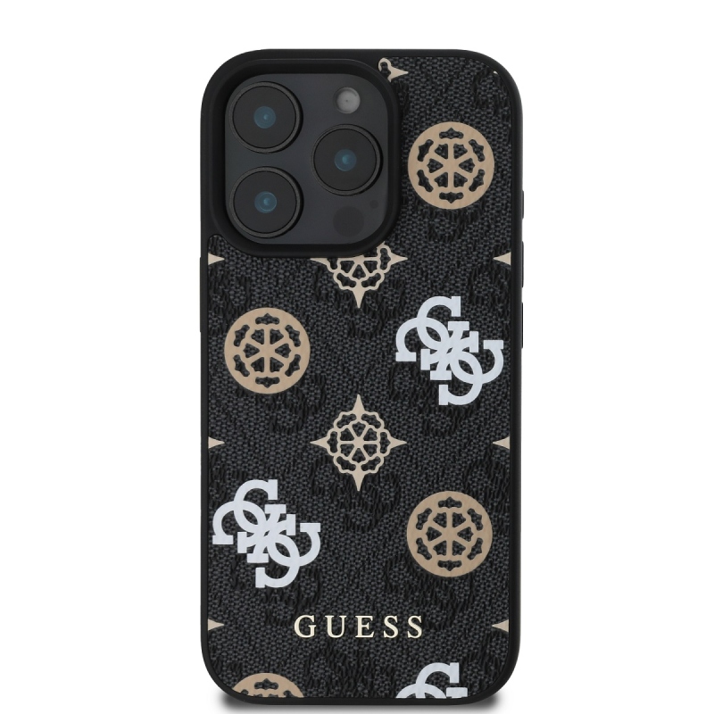 Guess PU 4G Peony MagSafe hátlap az iPhone 16 Pro-hoz Fekete