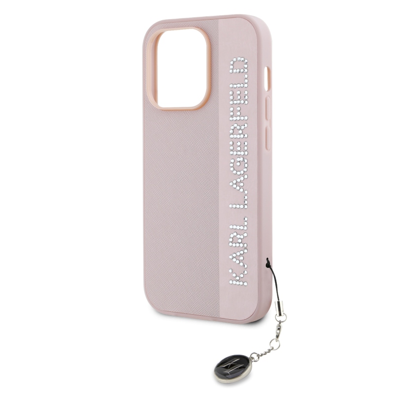 Karl Lagerfeld PU Saffiano strasszos varázslatos hátsó borító iPhone 14 Pro rózsaszínhez