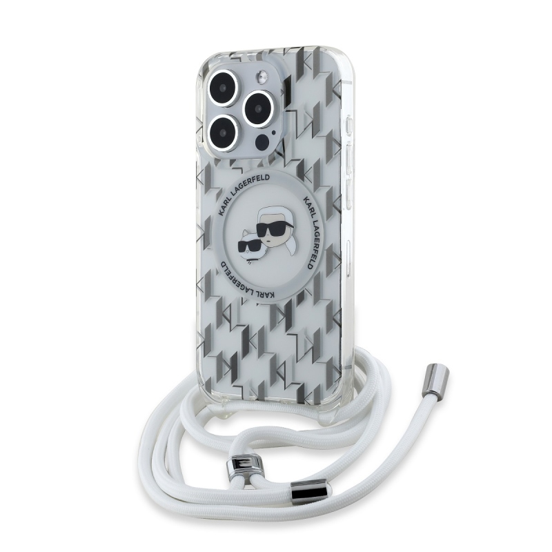 Karl Lagerfeld IML Monogram Kereszttest K&CH Heads MagSafe hátlap iPhone 15 Pro Max-hoz Átlátszó
