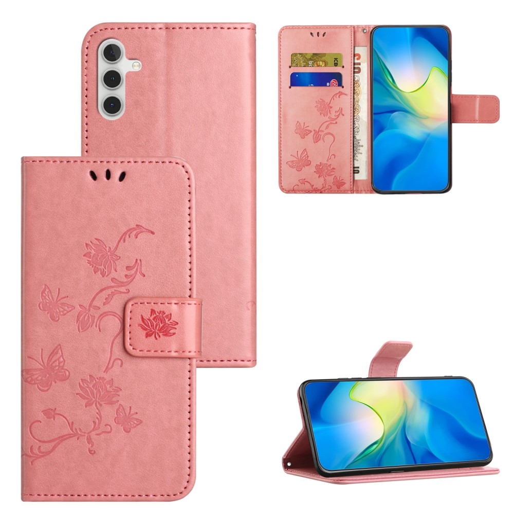 Virágos könyvtáska Samsung Galaxy A35 5G - rózsaszín