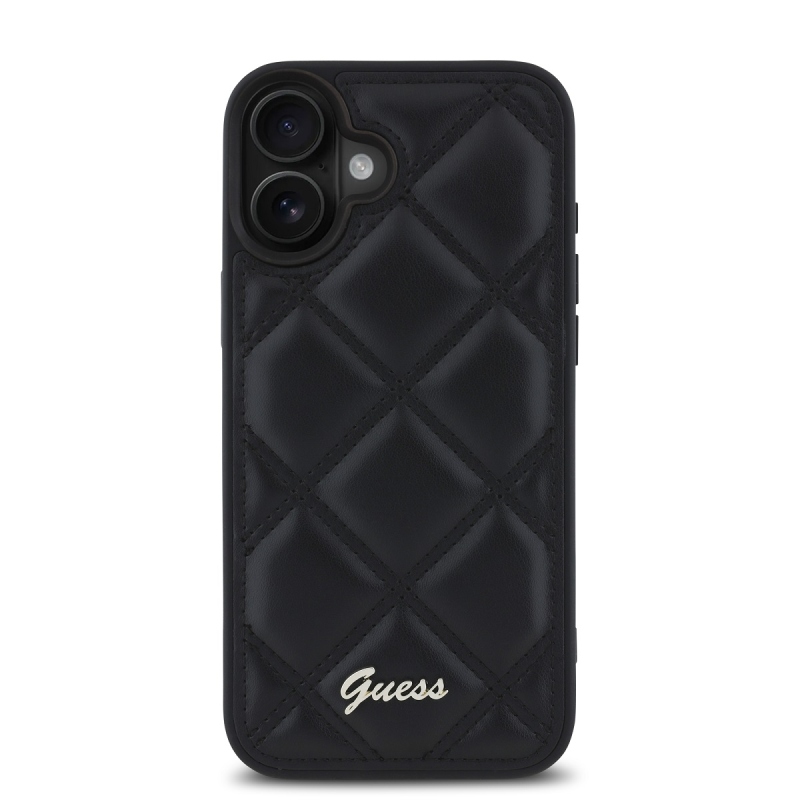 Guess PU bőr steppelt hátlap iPhone 16-hoz Fekete