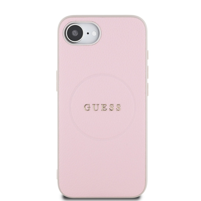 Guess PU szemcsés klasszikus logóval ellátott MagSafe hátlap iPhone 16e rózsaszínhez