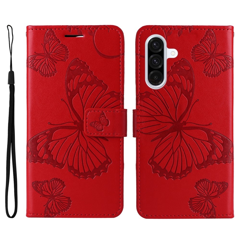 Nagy pillangó könyv tok Samsung Galaxy A36 5G-hez - piros