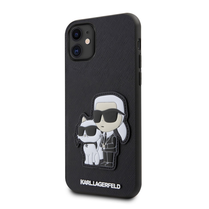 Karl Lagerfeld PU Saffiano Karl és Choupette NFT hátlap iPhone 11-hez Fekete