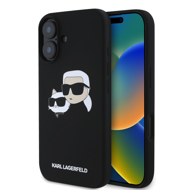 Karl Lagerfeld Folyékony szilikon duplafejű MagSafe hátlap iPhone 16 Plus-hoz Fekete