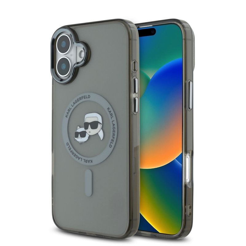 Karl Lagerfeld IML K&CH Heads fémkeret MagSafe hátlap iPhone 16-hoz Fekete
