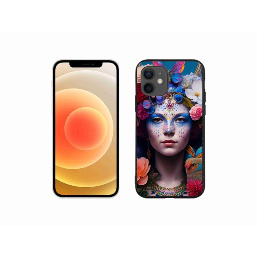 Gél borítás mmCase iPhone 12 mini készülékhez - nő virágokkal