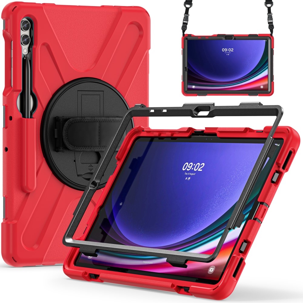 Strapabíró borítás markolattal és pánttal Samsung Galaxy Tab S10+/S9+/S9 FE+/S8+/S7+ készülékhez - piros