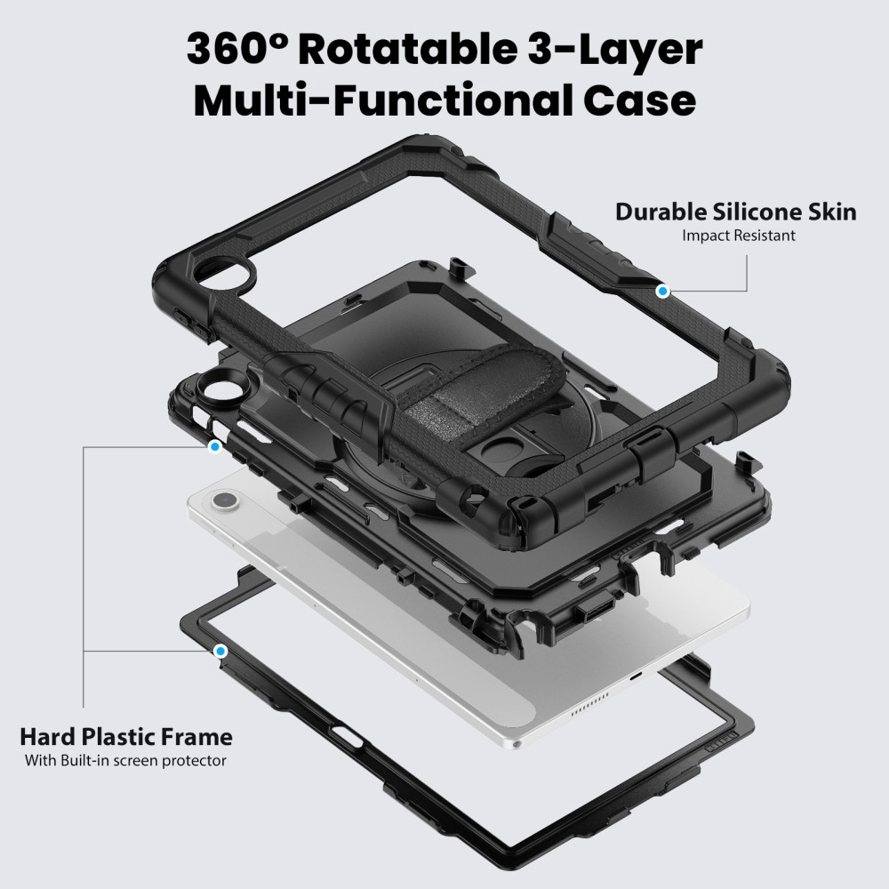 Strap Tartós borító kéztartóval és vállpánttal Lenovo Tab 10.1 (2025) - Fekete