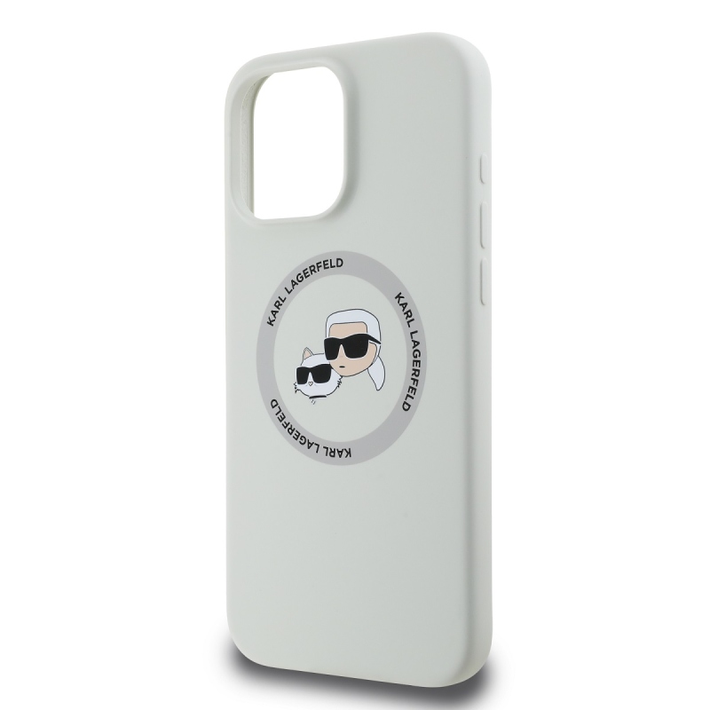 Karl Lagerfeld Liquid Silicone K&CH Heads MagSafe hátlapi borító iPhone 16 Pro bézs színű készülékhez