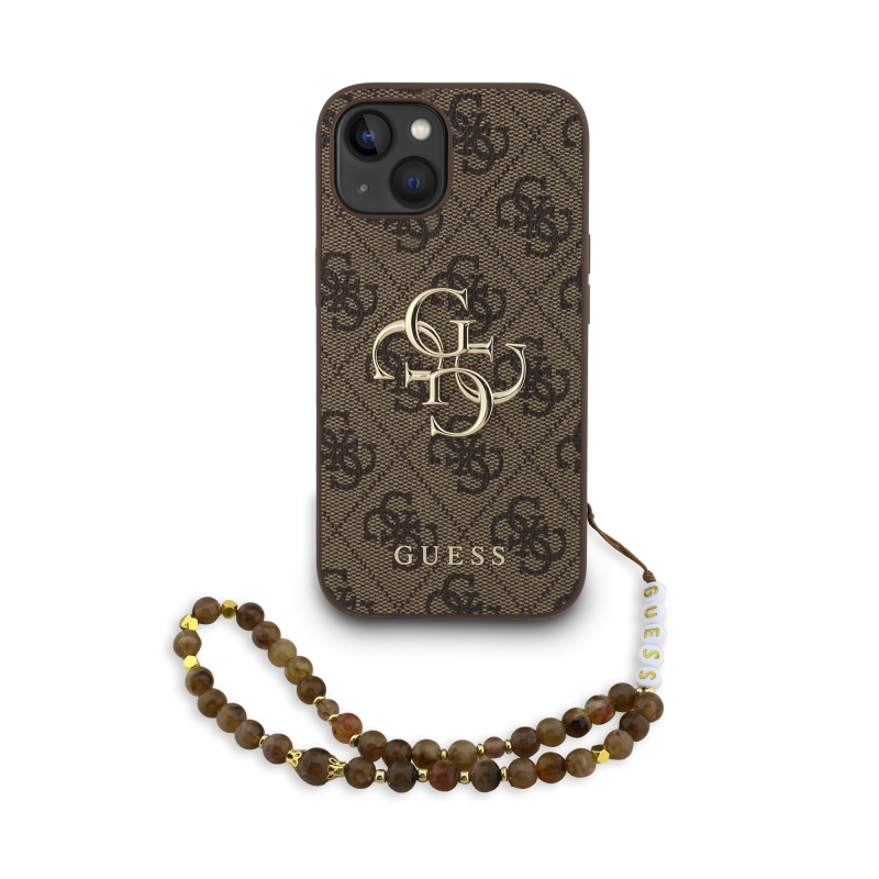 Guess PU 4G fém logós fém pánt hátlap iPhone 15 barna