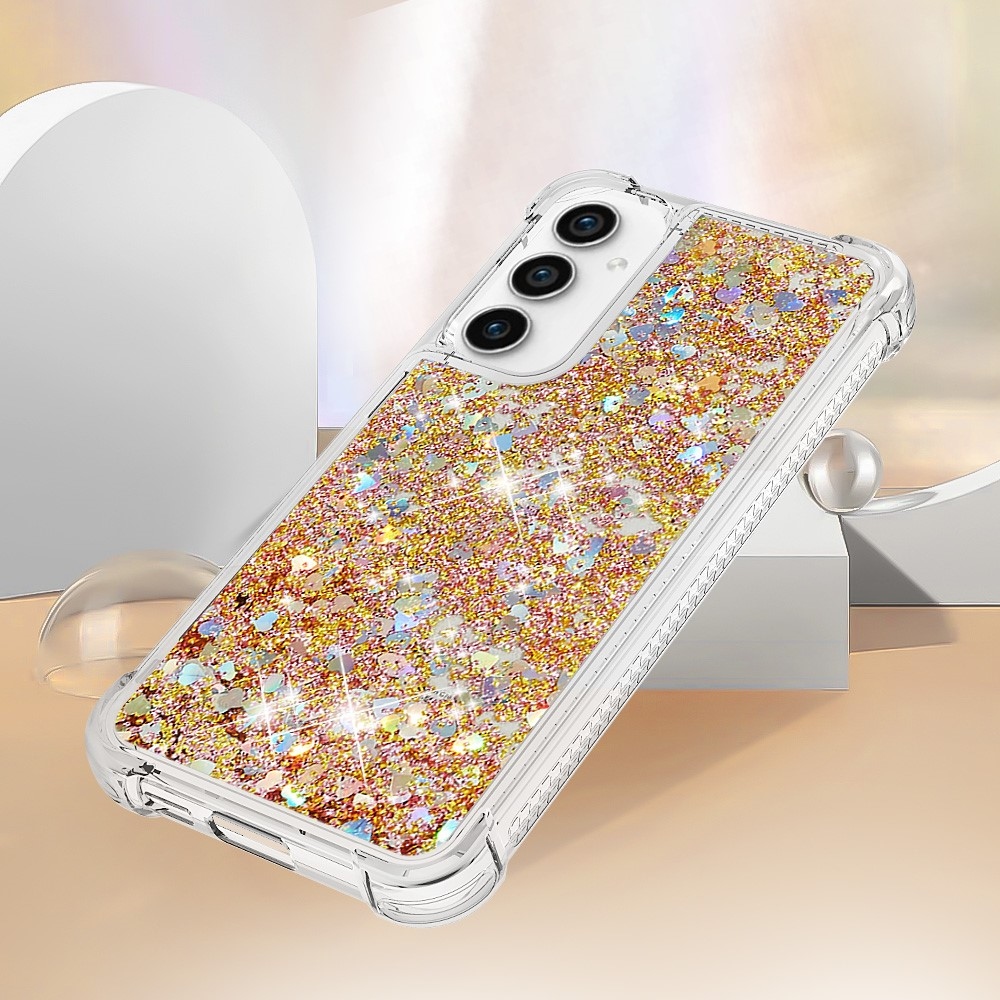 Glitter zselés homokóra tok Samsung Galaxy S23 FE készülékhez - arany/szív