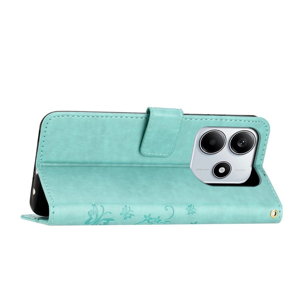 Virágok könyv tok Xiaomi Redmi Note 14 5G-hez - teal - teal