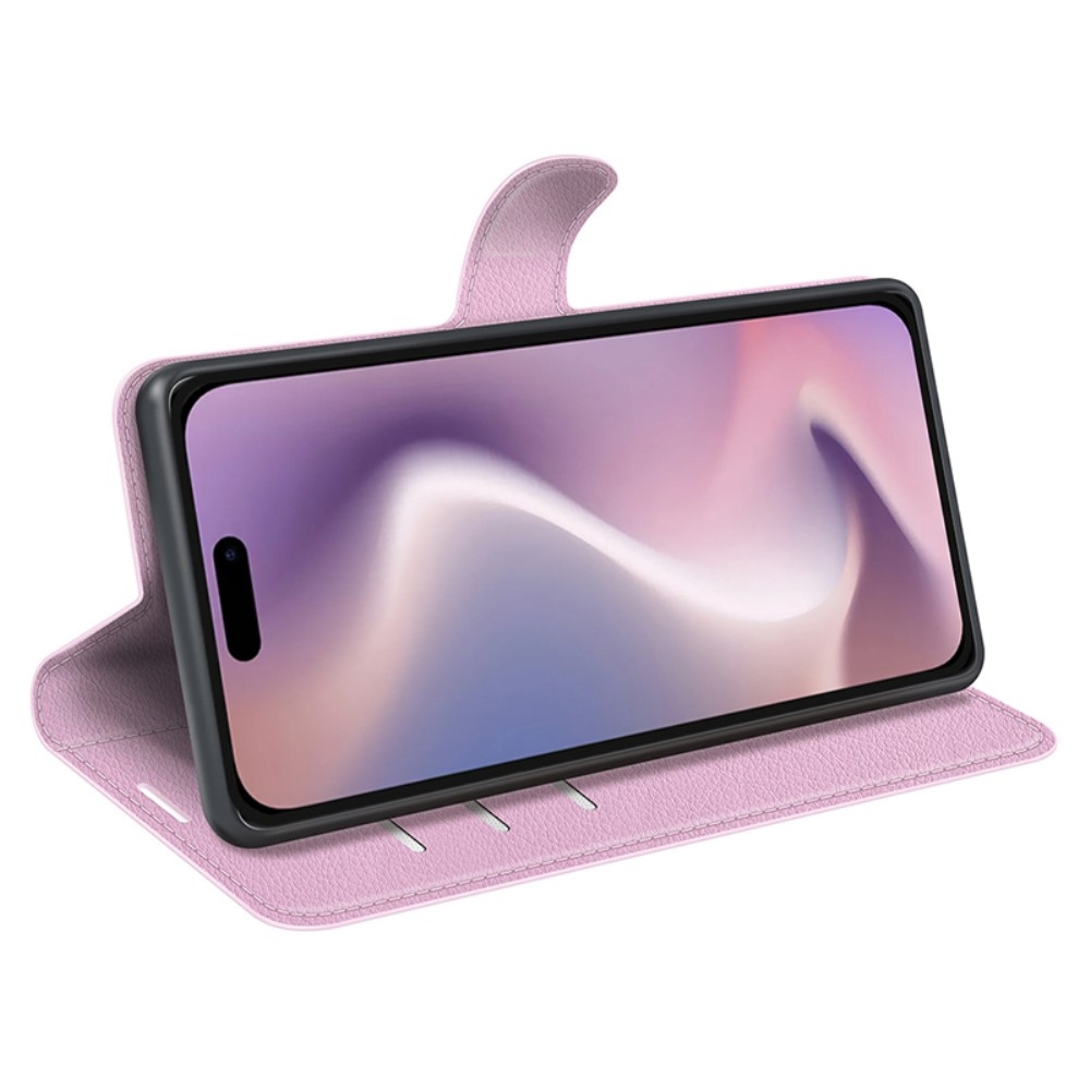 Litchi könyvtáska iPhone 16 Pro készülékhez - rózsaszín