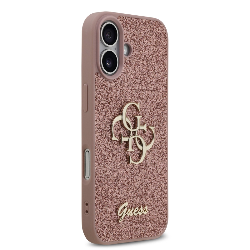 Guess PU Fixed Glitter 4G fém logó hátlap iPhone 17 rózsaszínhez Rózsaszín
